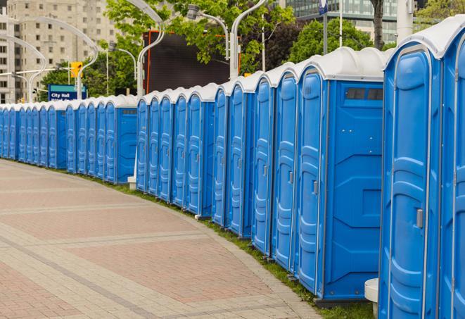 Seasonal porta potty units set up at a Mankato, Minnesota venue