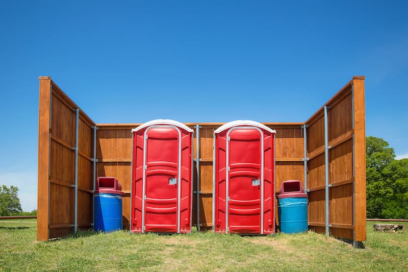 Short-term porta potty units staged for delivery in Mankato, Minnesota